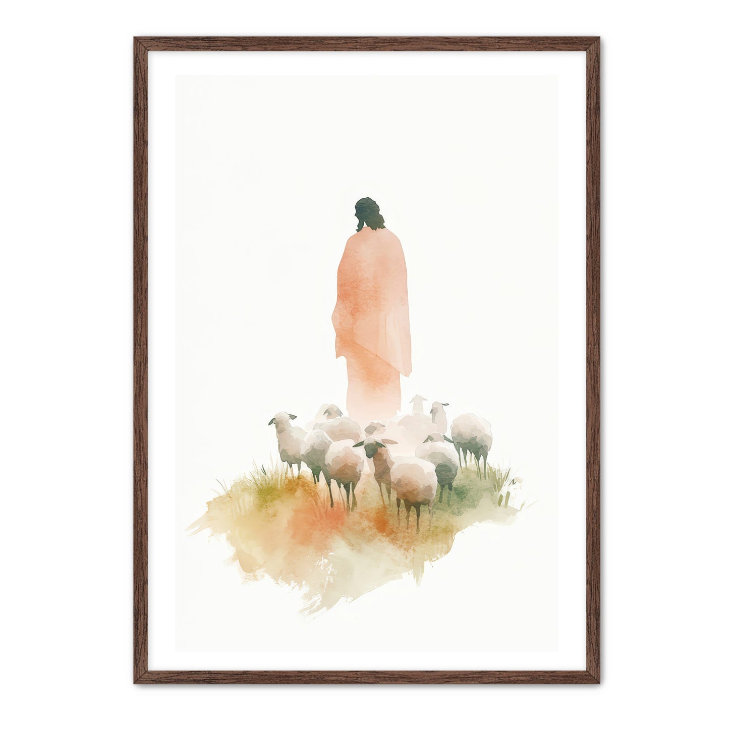 Jesus and Sheep Watercolor