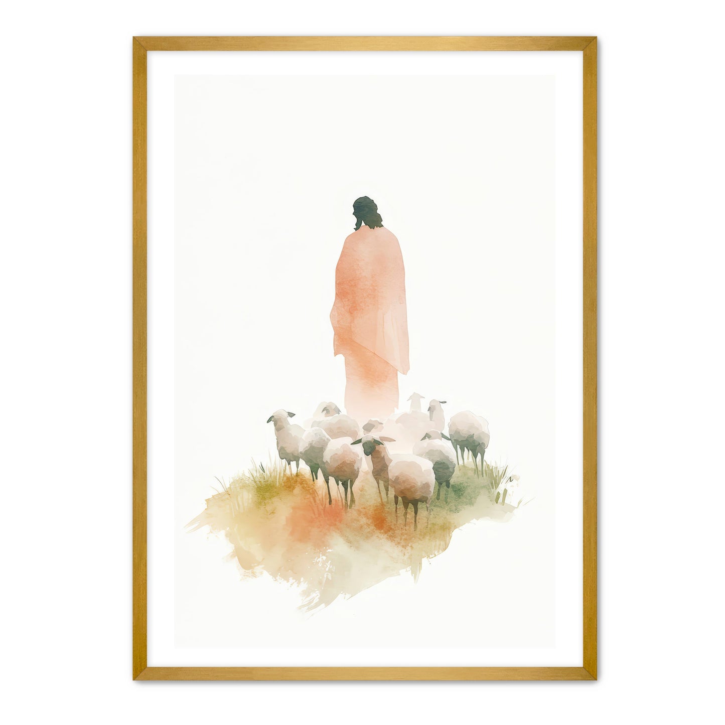 Jesus and Sheep Watercolor