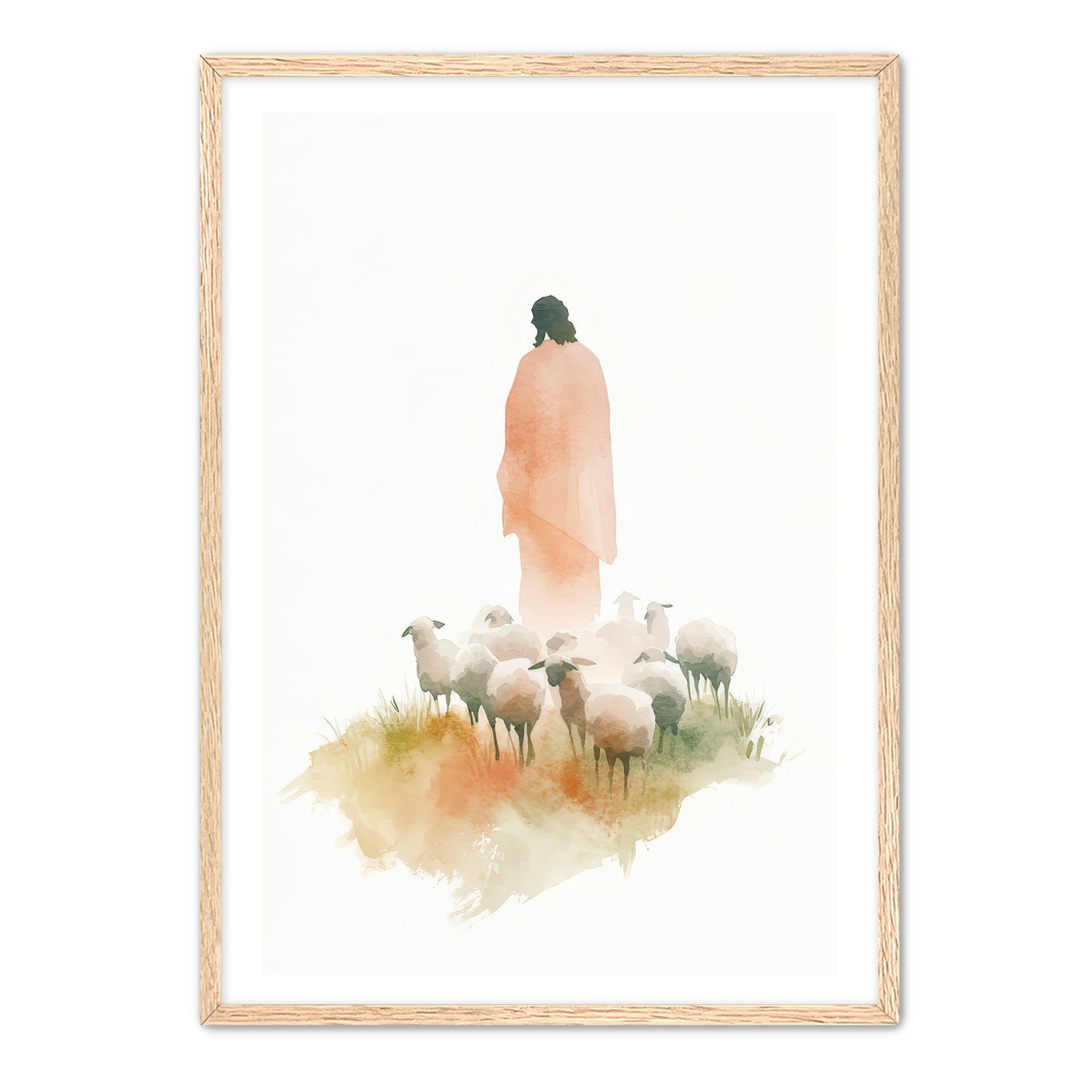 Jesus and Sheep Watercolor