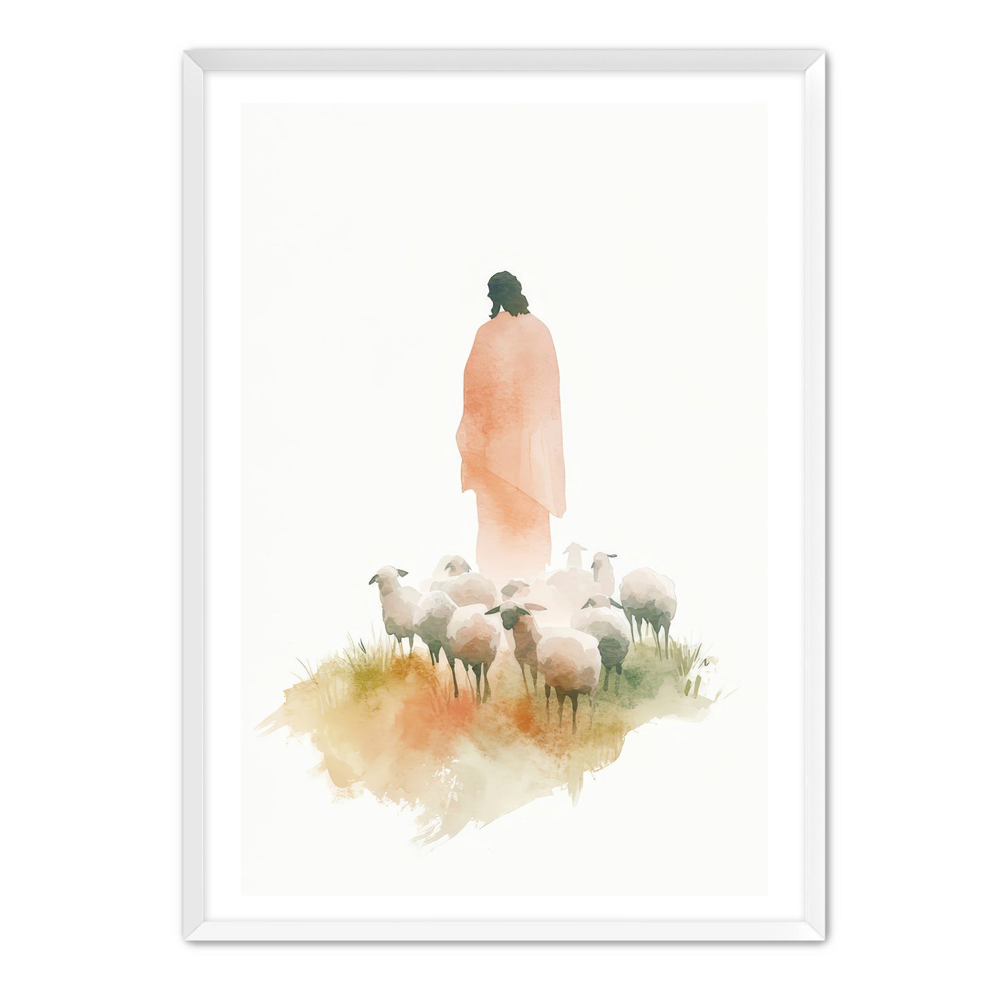 Jesus and Sheep Watercolor