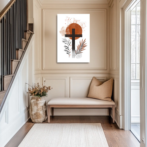 Modern Cross Print Orange Sun