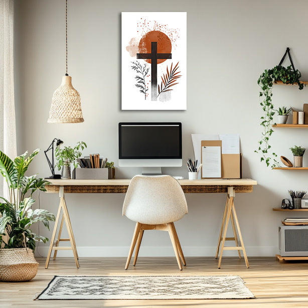 Modern Cross Print Orange Sun