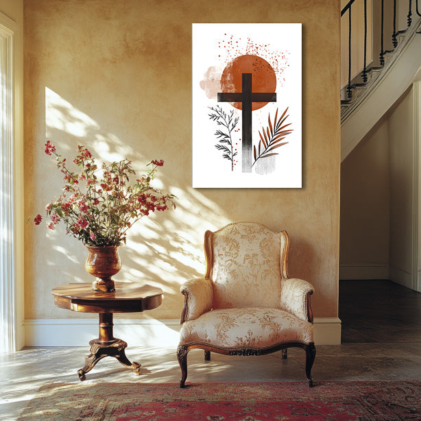 Modern Cross Print Orange Sun