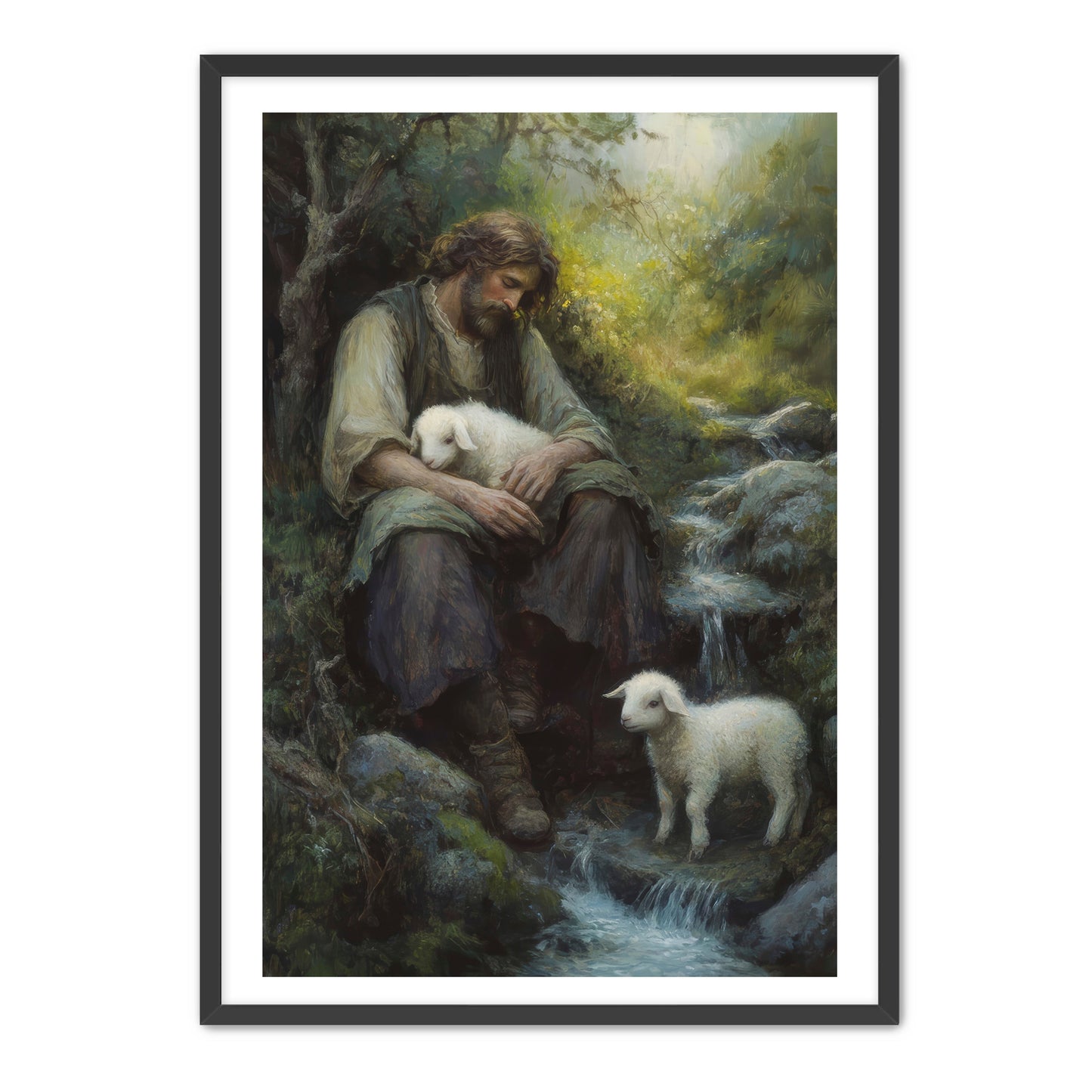 Shepherd Holds Lamb