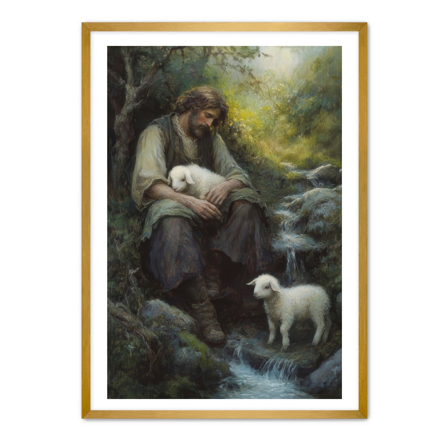 Shepherd Holds Lamb