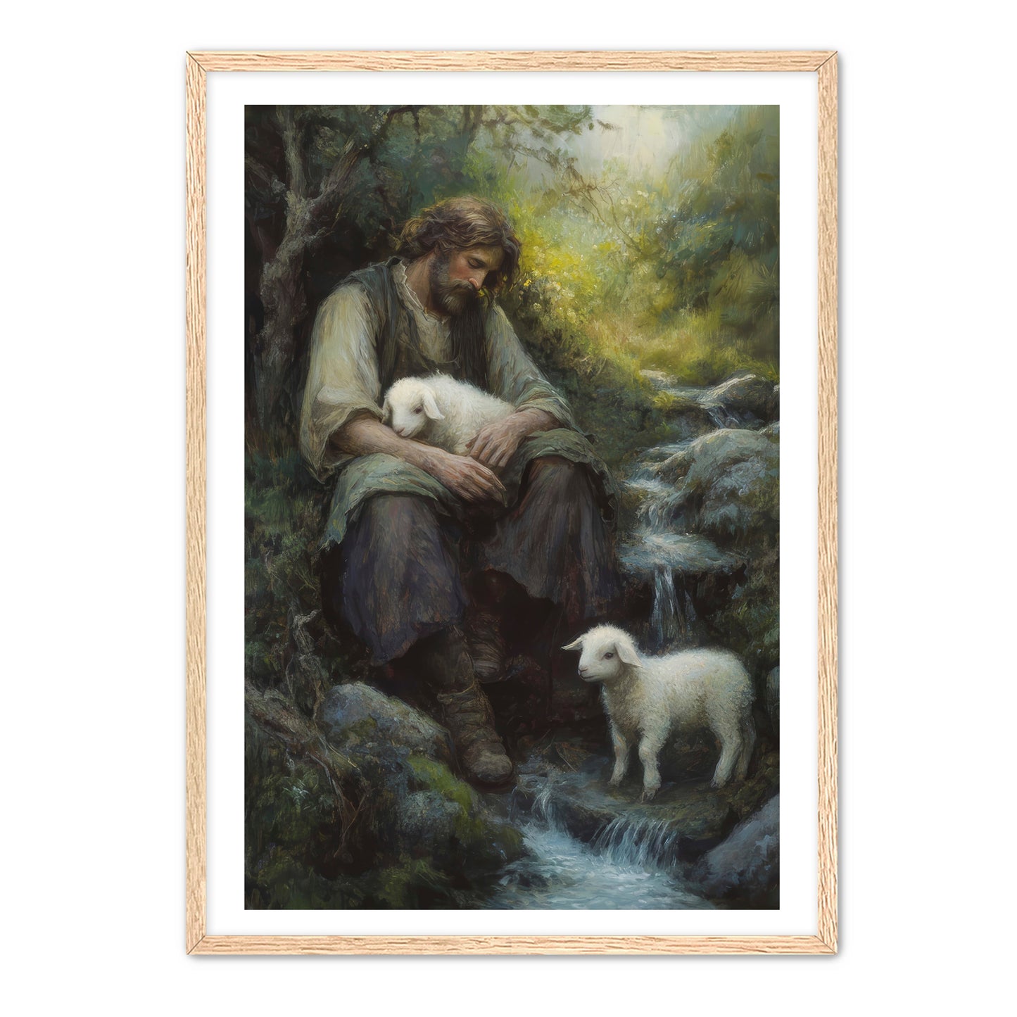 Shepherd Holds Lamb