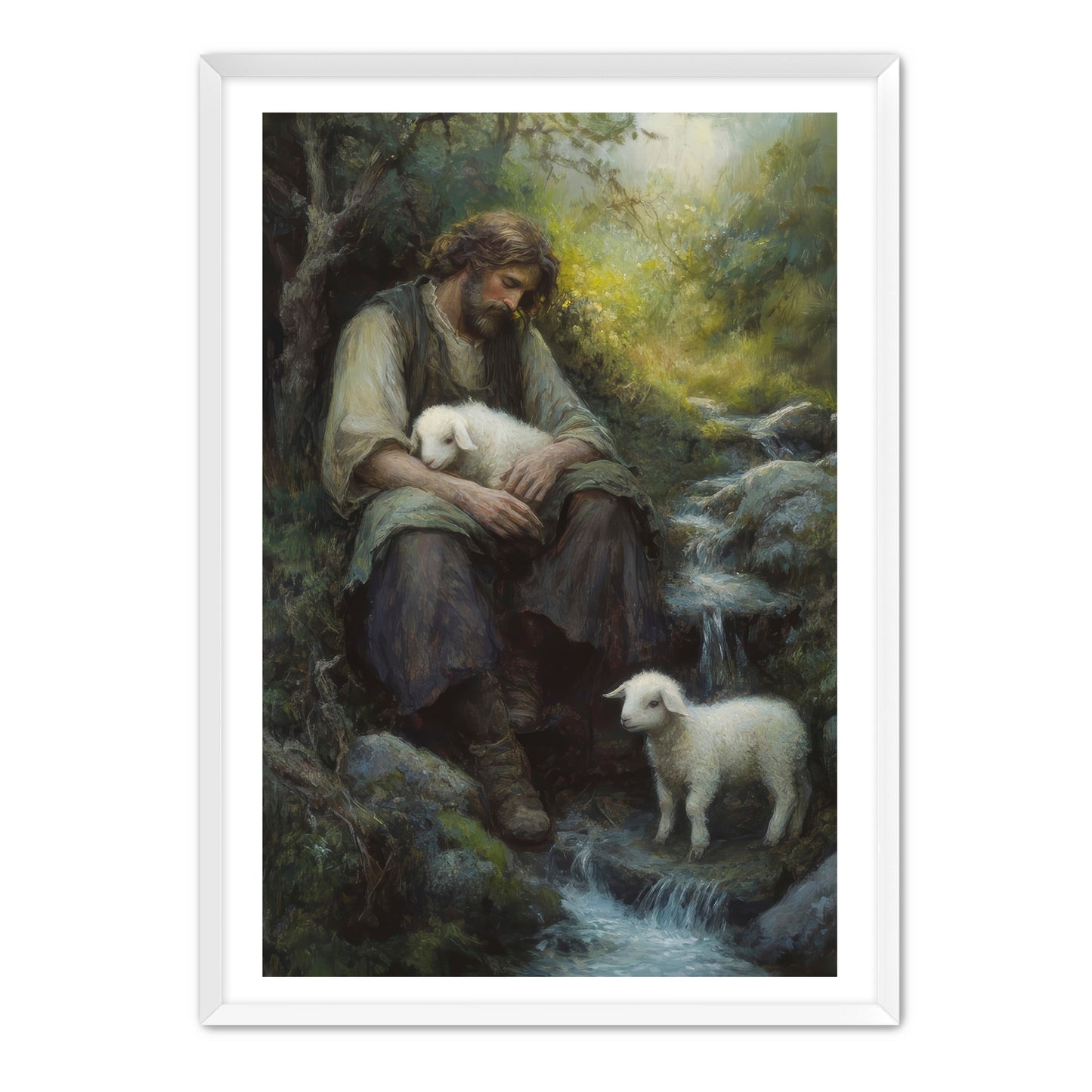 Shepherd Holds Lamb