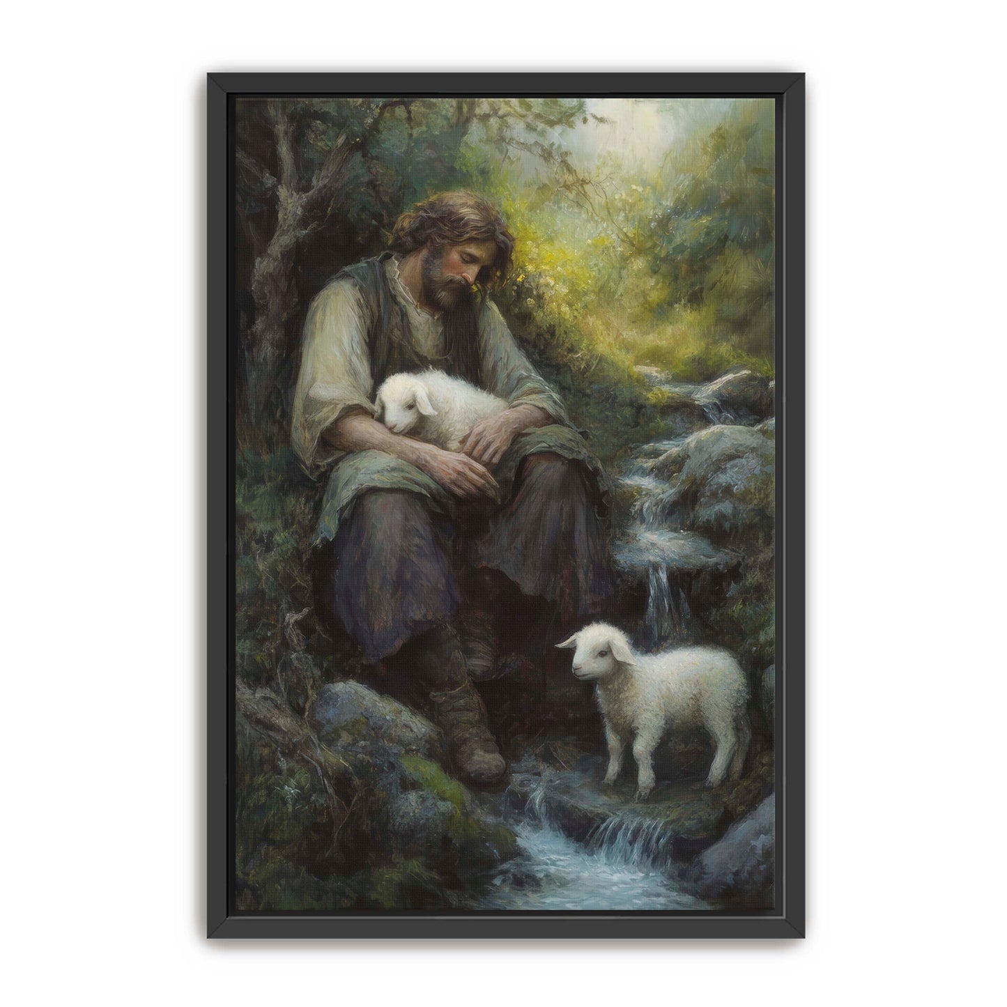 Shepherd Holds Lamb
