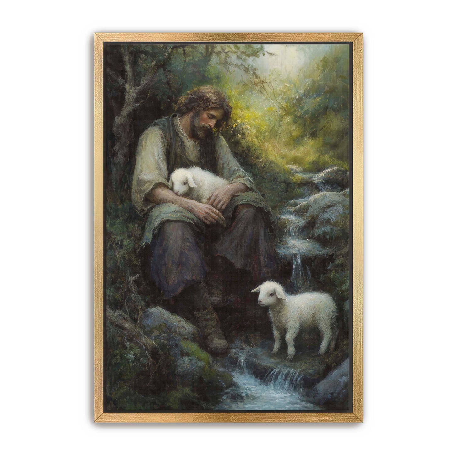 Shepherd Holds Lamb