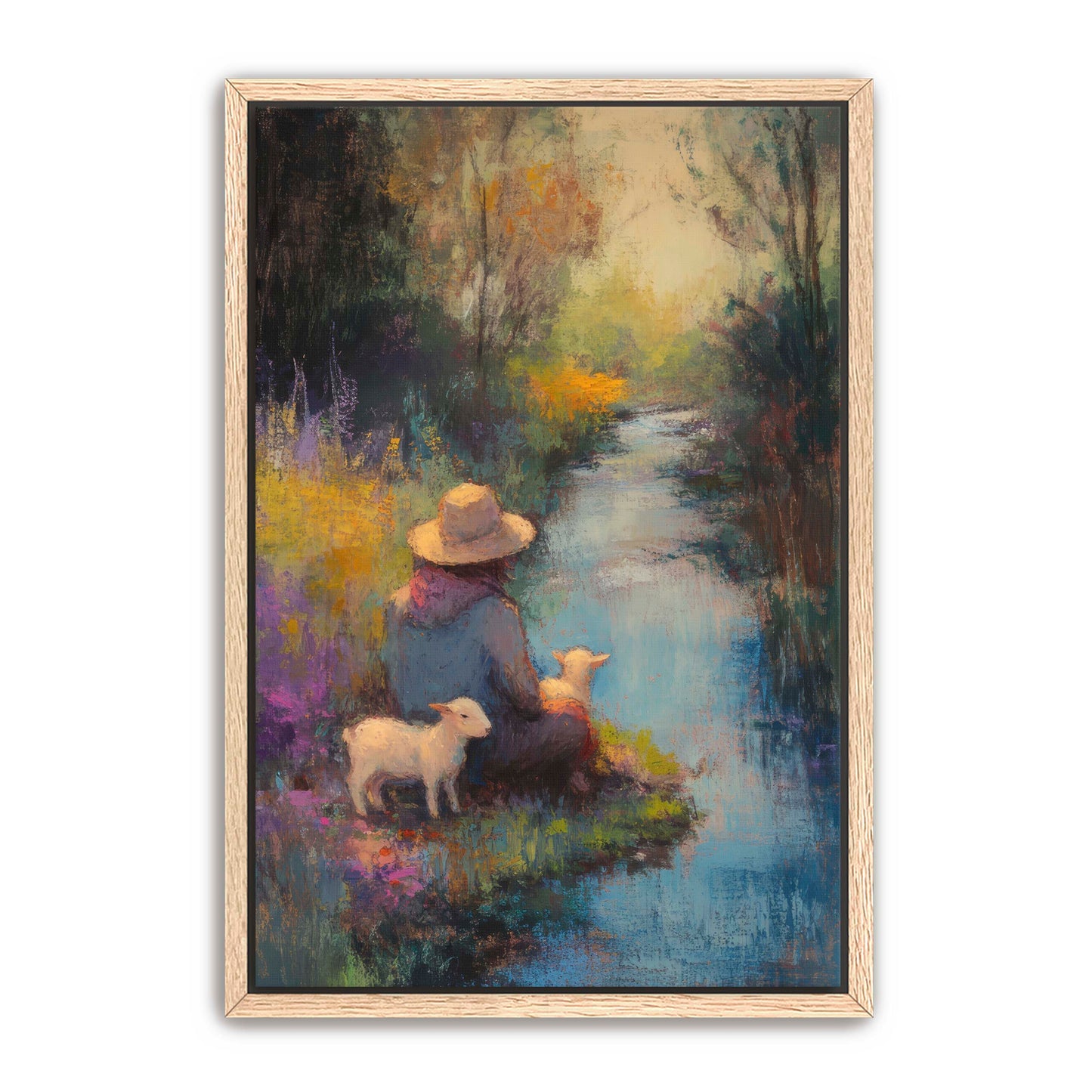 Shepherd Rests with Lambs