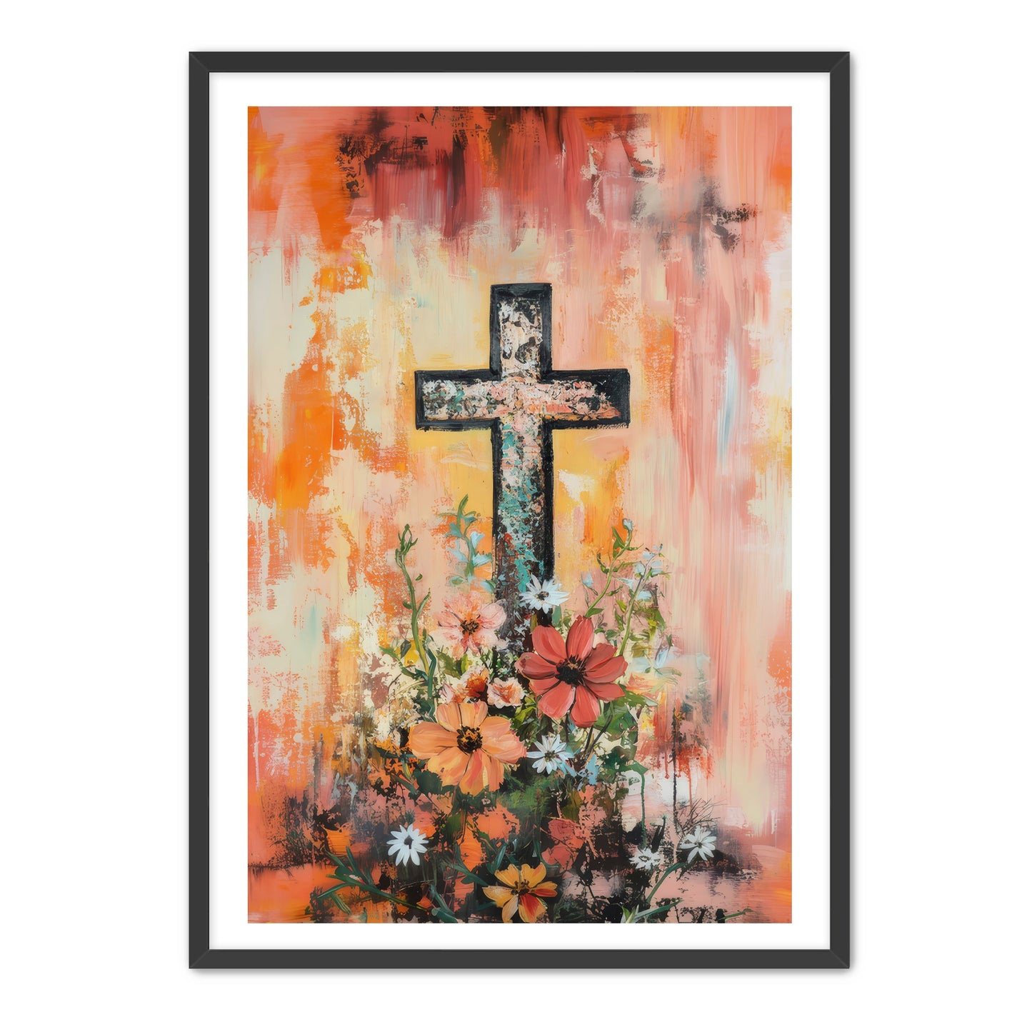 Simple Cross and Flowers