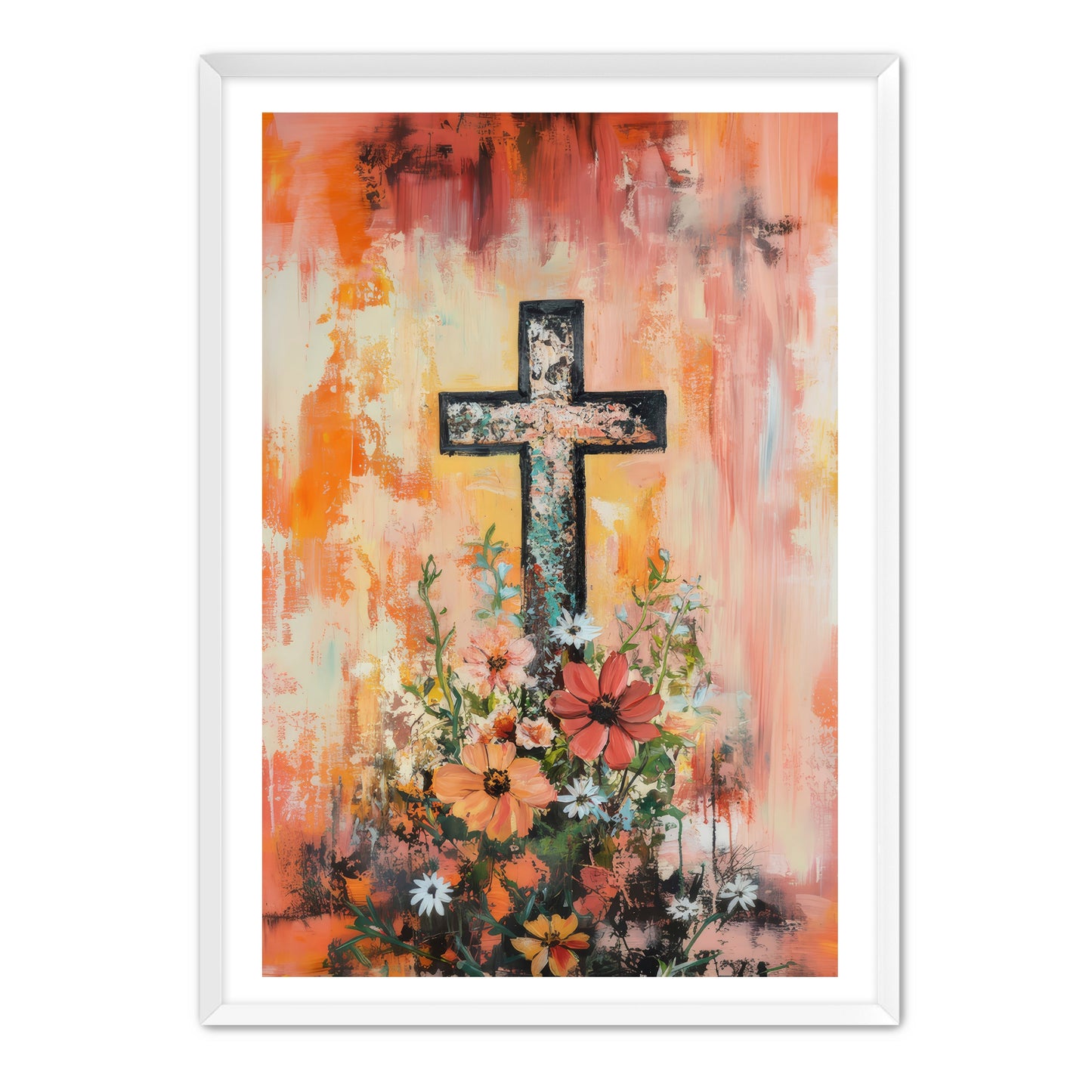 Simple Cross and Flowers