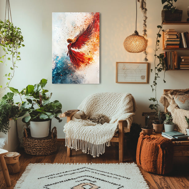 Watercolor Red and Blue Angel Painting