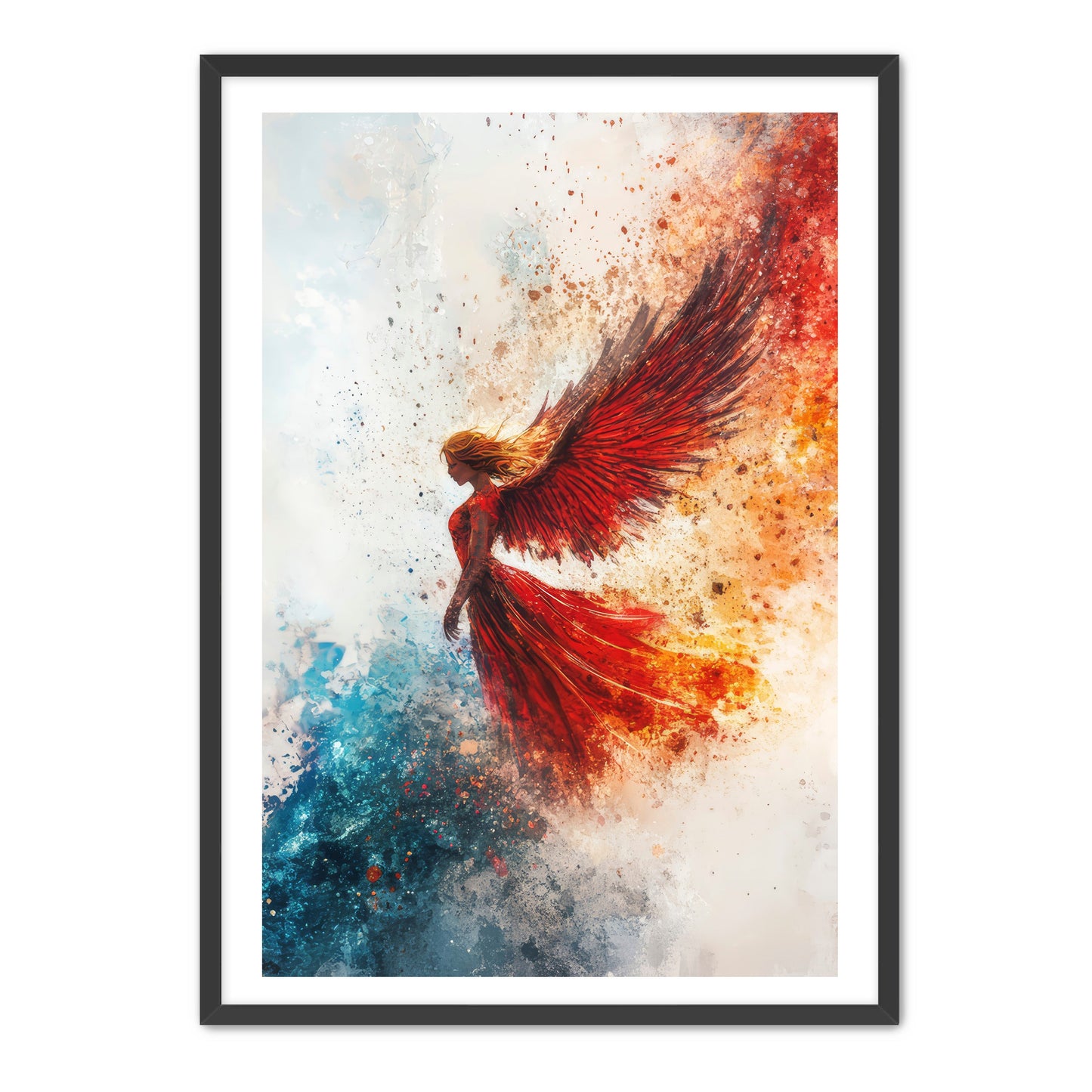 Watercolor Red and Blue Angel Painting