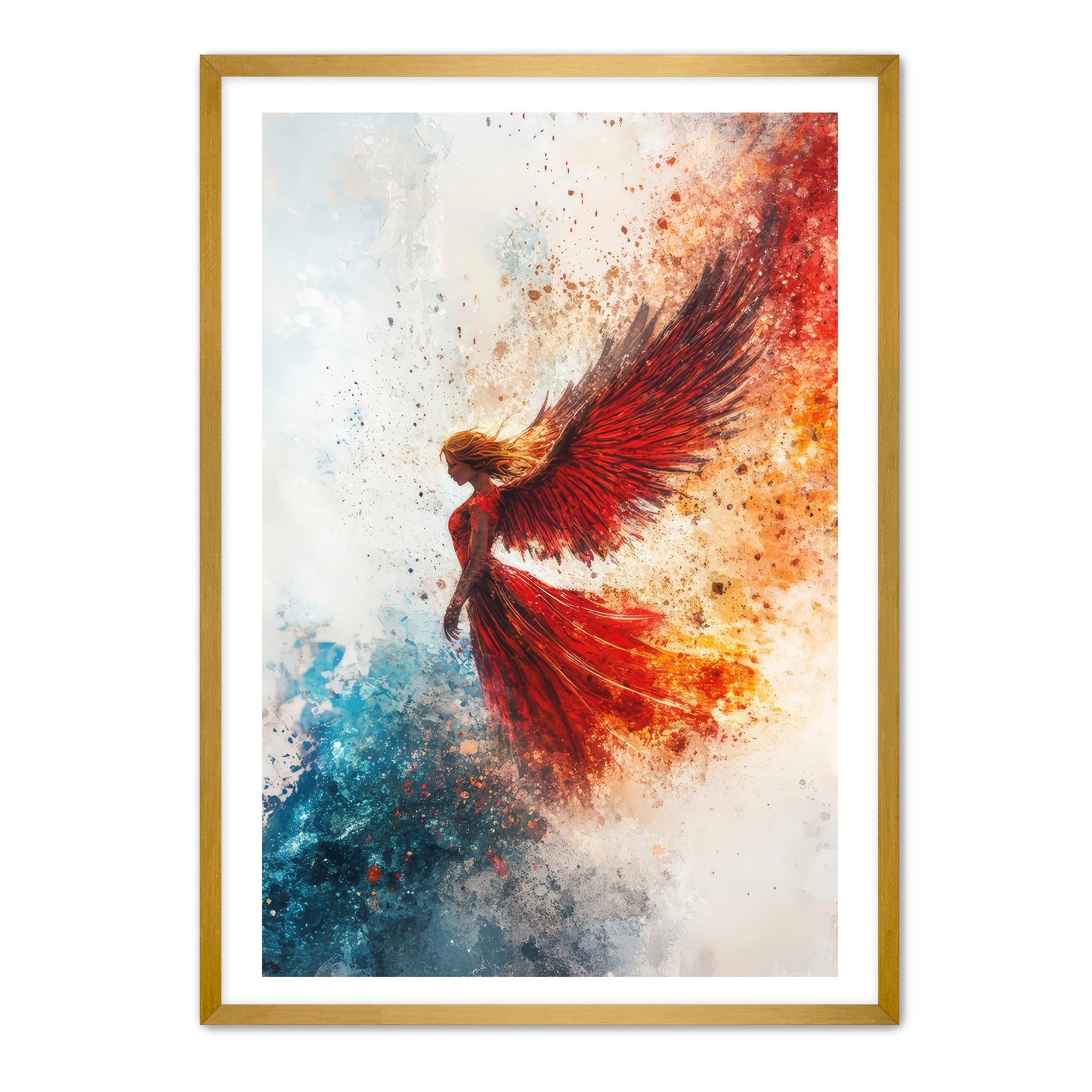 Watercolor Red and Blue Angel Painting