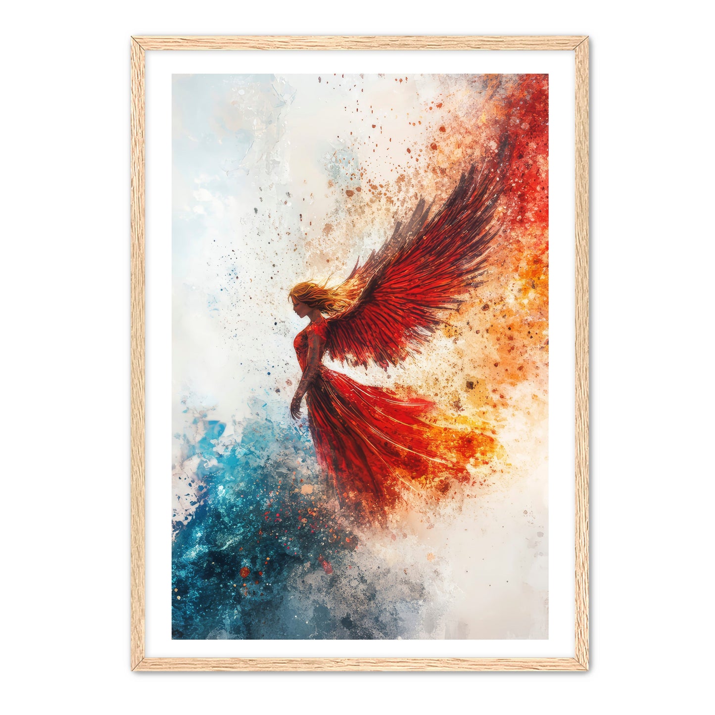 Watercolor Red and Blue Angel Painting