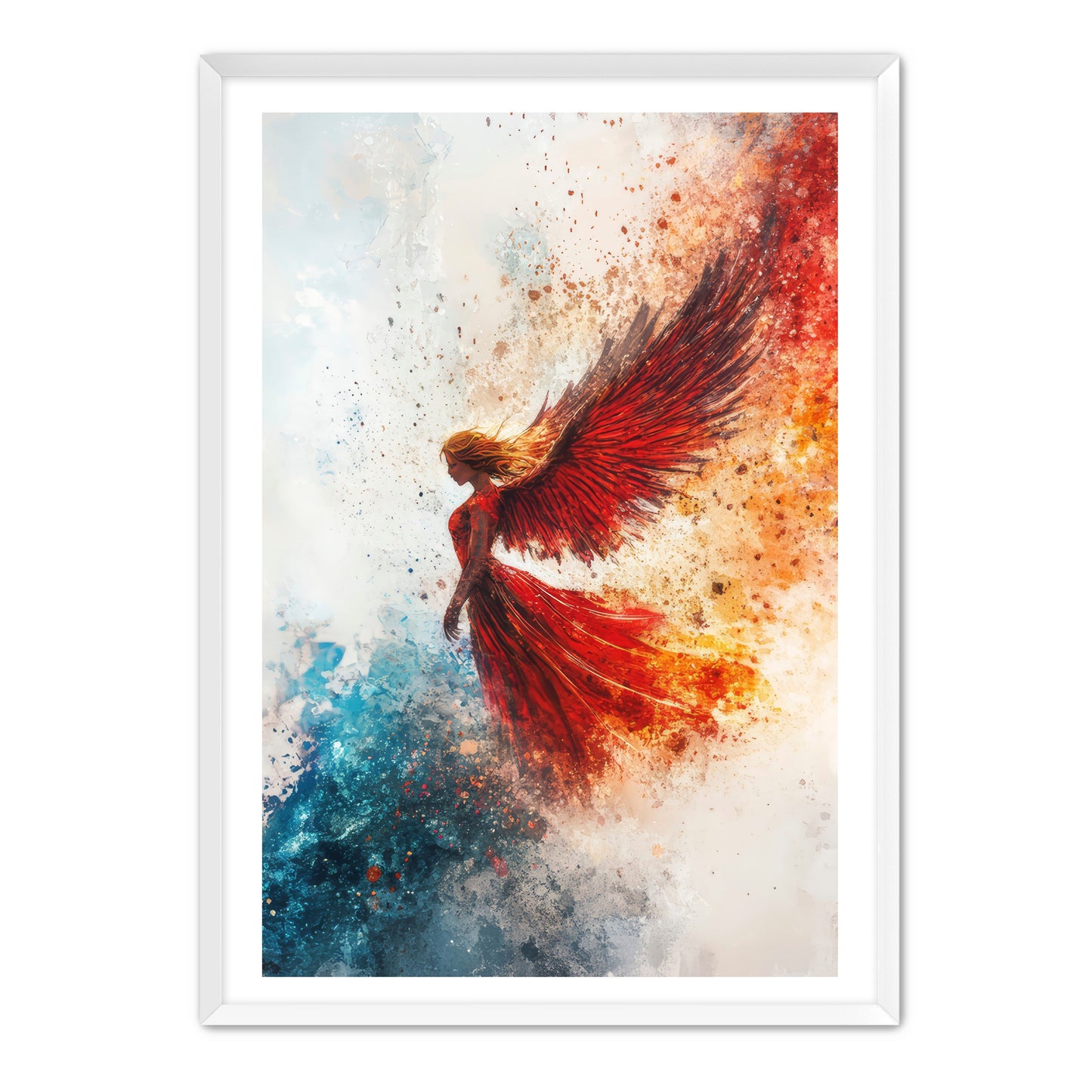 Watercolor Red and Blue Angel Painting