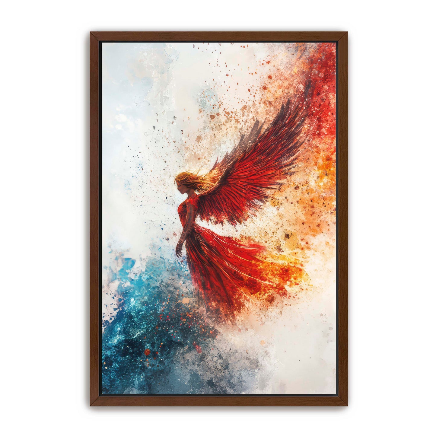 Watercolor Red and Blue Angel Painting