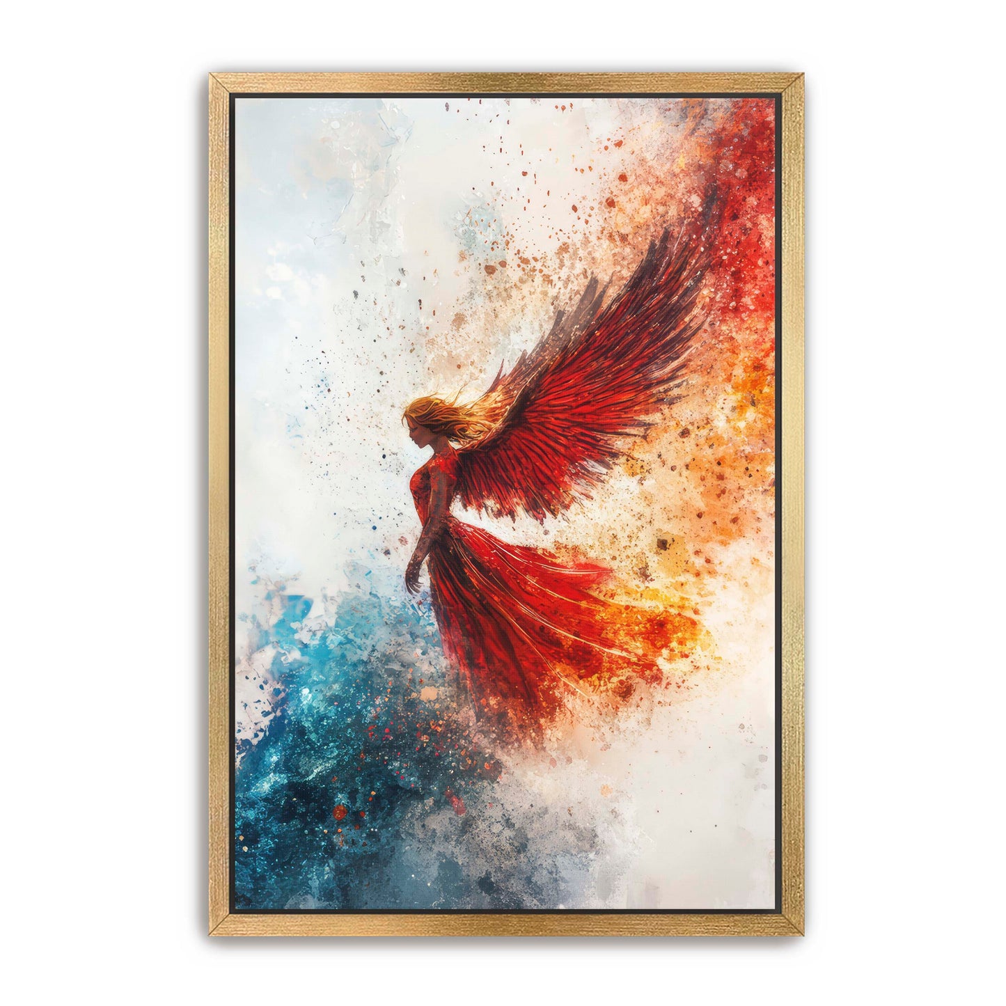 Watercolor Red and Blue Angel Painting