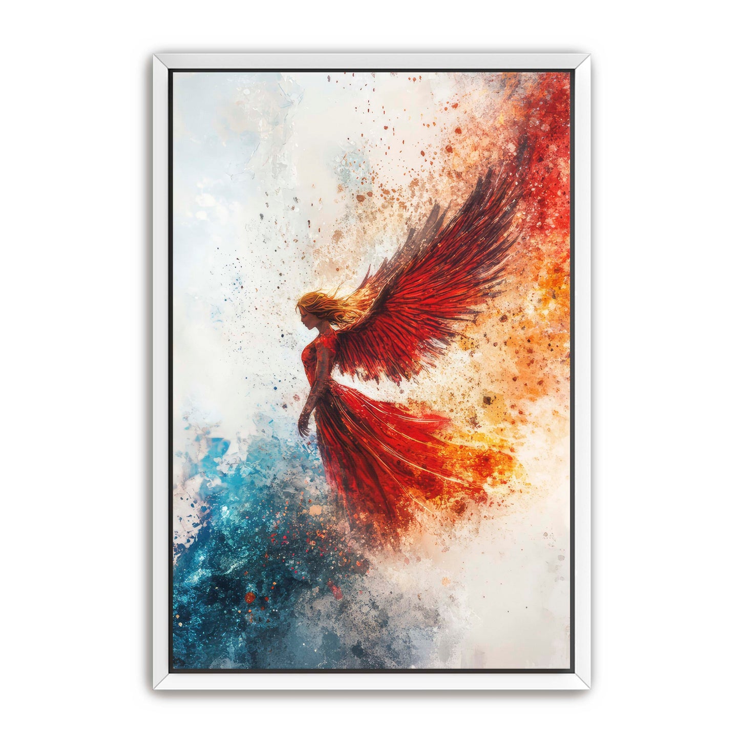 Watercolor Red and Blue Angel Painting