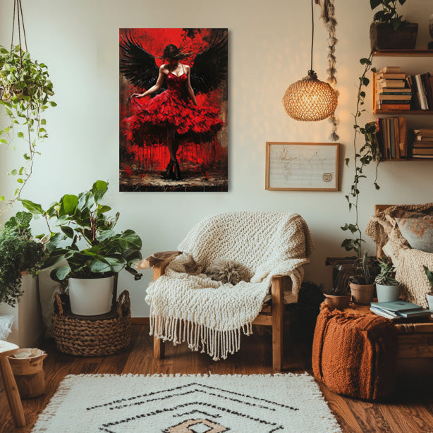 Angel in Red Dress Painting