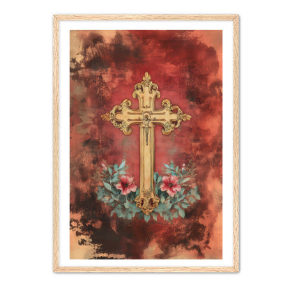 Christian Cross Print on Velvet