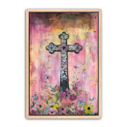 Christian Cross with Flowers