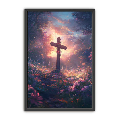 Christian Cross with Pink Flowers