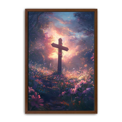 Christian Cross with Pink Flowers