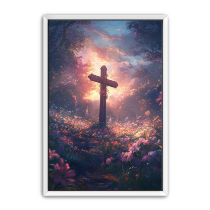 Christian Cross with Pink Flowers