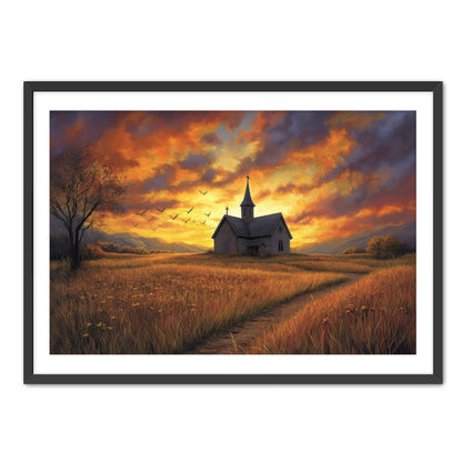 Church in Field at Sunset