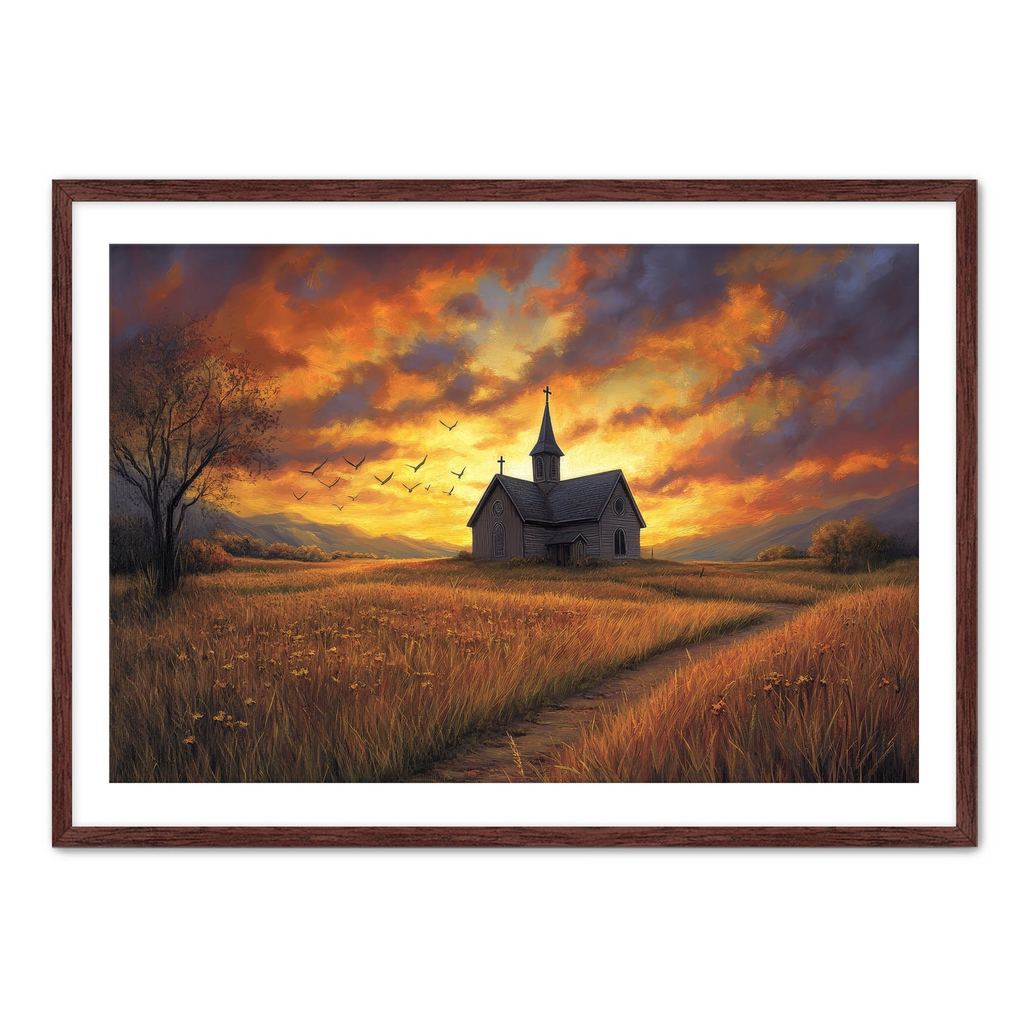Church in Field at Sunset