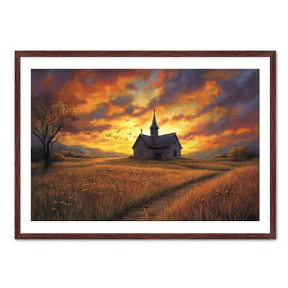Church in Field at Sunset