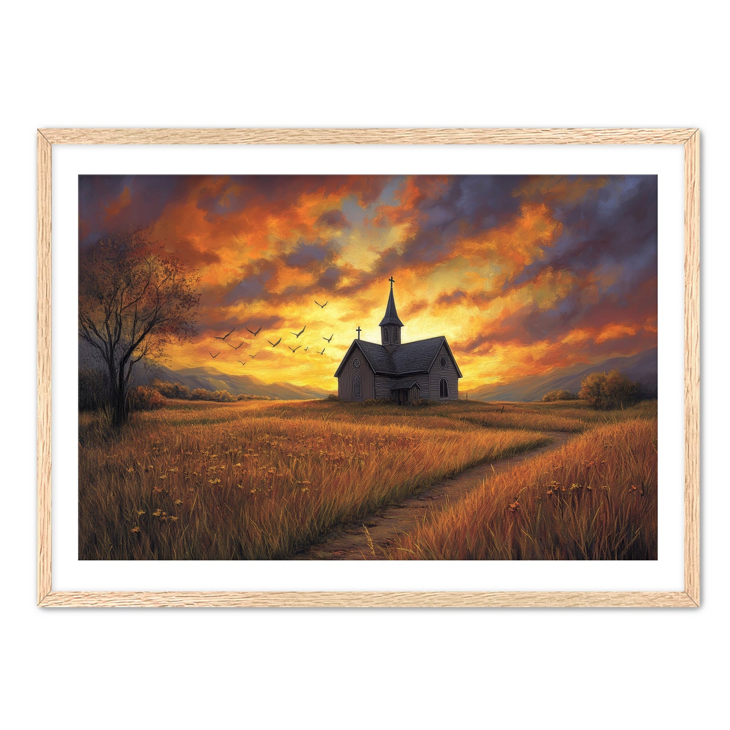 Church in Field at Sunset