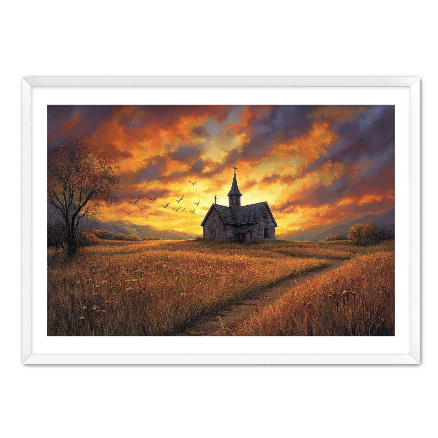 Church in Field at Sunset