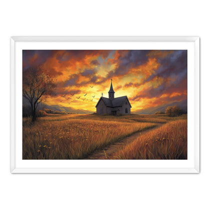 Church in Field at Sunset