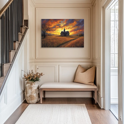 Church in Field at Sunset