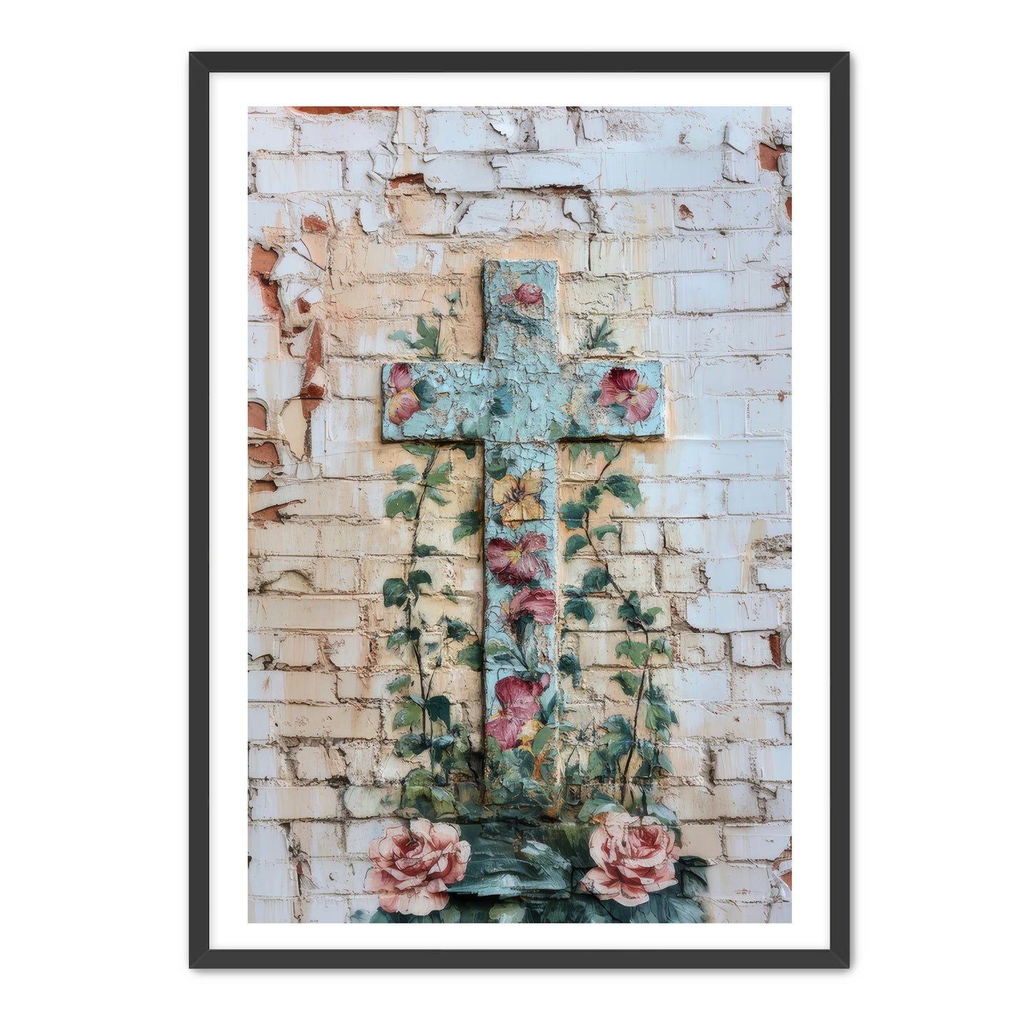 Cross Print on Brick Wall