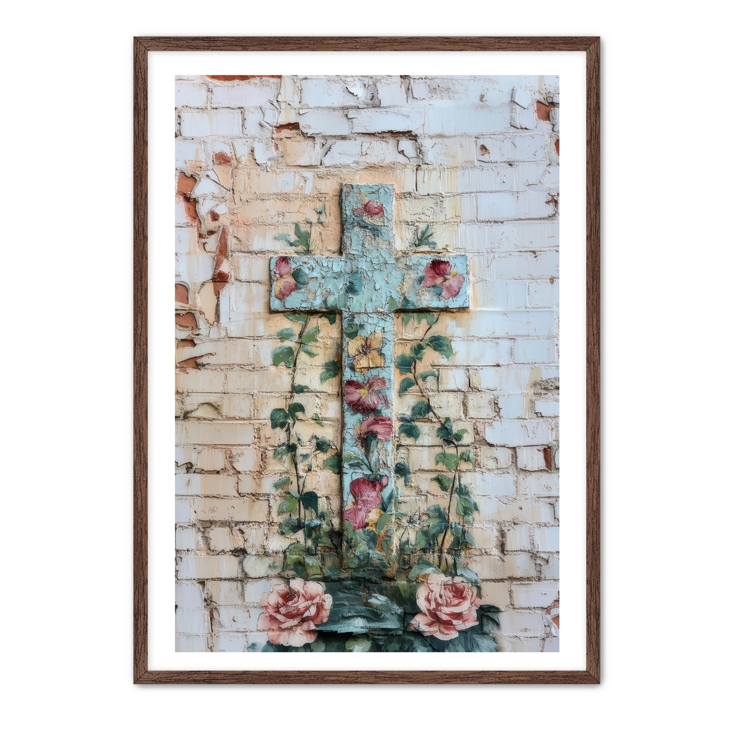 Cross Print on Brick Wall