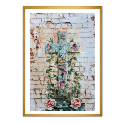 Cross Print on Brick Wall