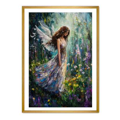 Flowers Meadow Angel Painting