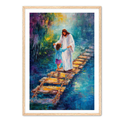 Jesus Guiding Child on Bridge