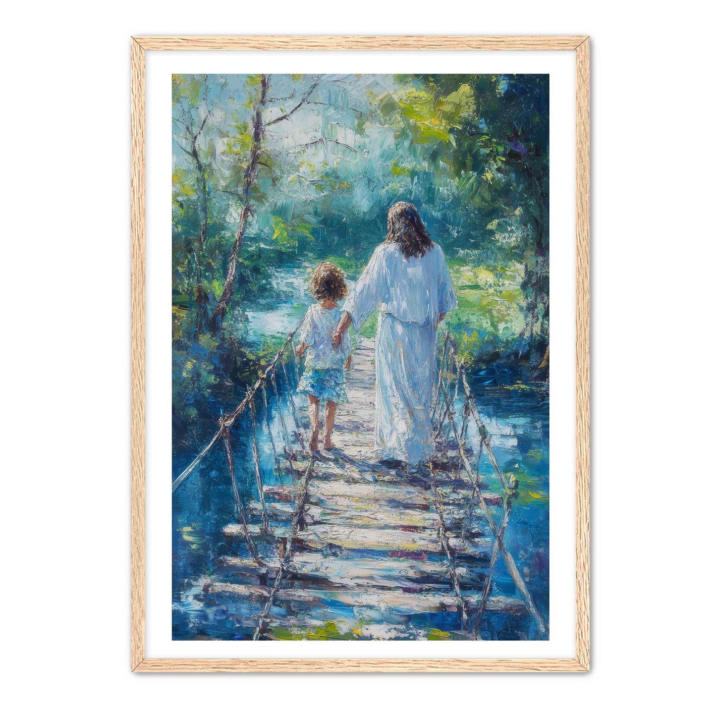 Jesus Keeping Child Safe on Bridge