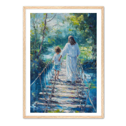 Jesus Keeping Child Safe on Bridge