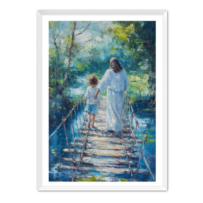 Jesus Keeping Child Safe on Bridge
