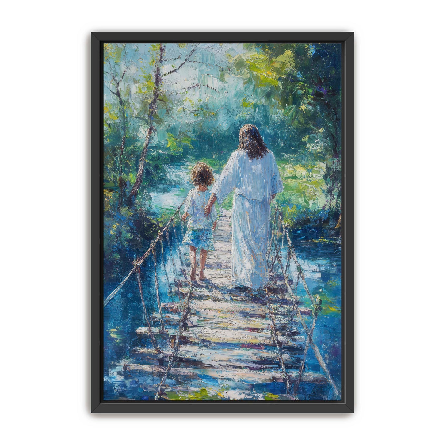 Jesus Keeping Child Safe on Bridge