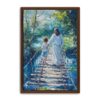 Jesus Keeping Child Safe on Bridge