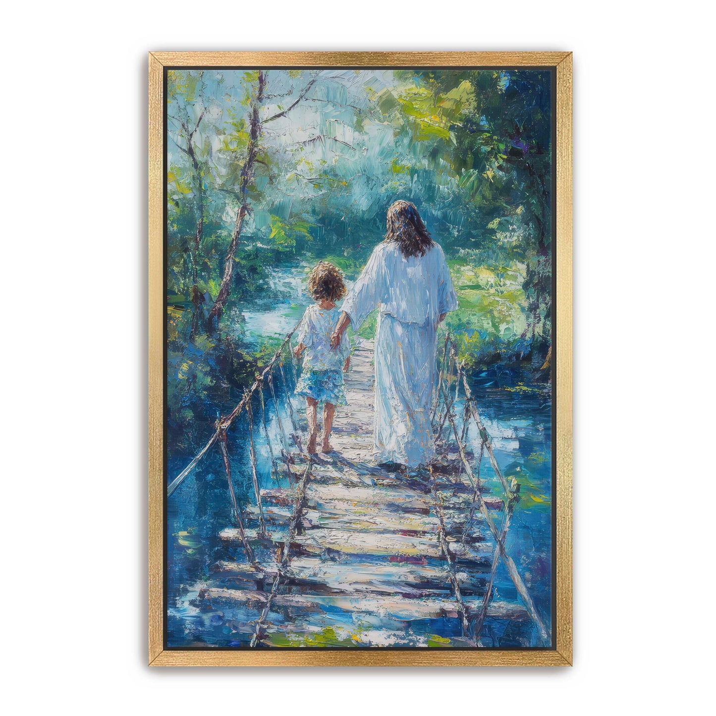 Jesus Keeping Child Safe on Bridge