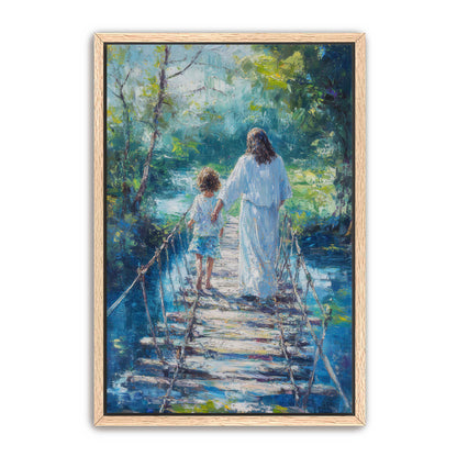 Jesus Keeping Child Safe on Bridge