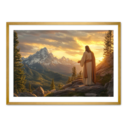 Jesus Overlooking Mountains